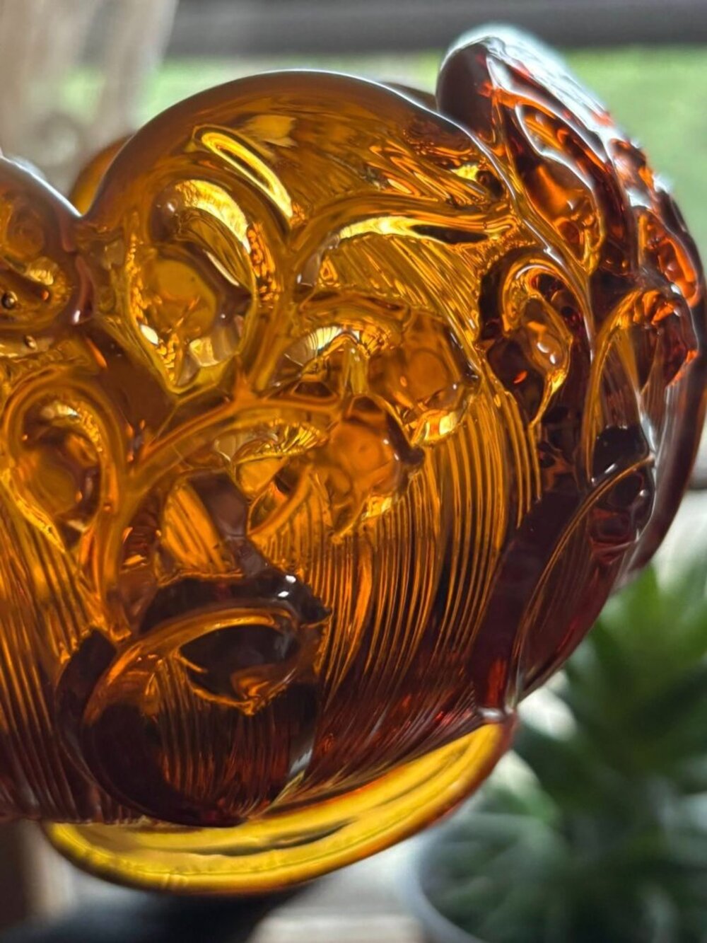 Vintage Fenton Amber Glass Rose Bowl Lily of Val;ey | Silver Crest Style Ruffled - Picture 5 of 9